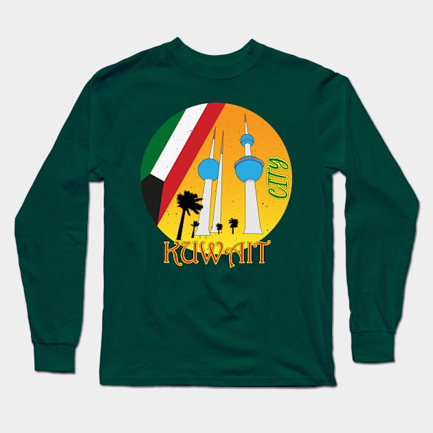 Kuwait City Retro Long Sleeve T-Shirt by Admair 